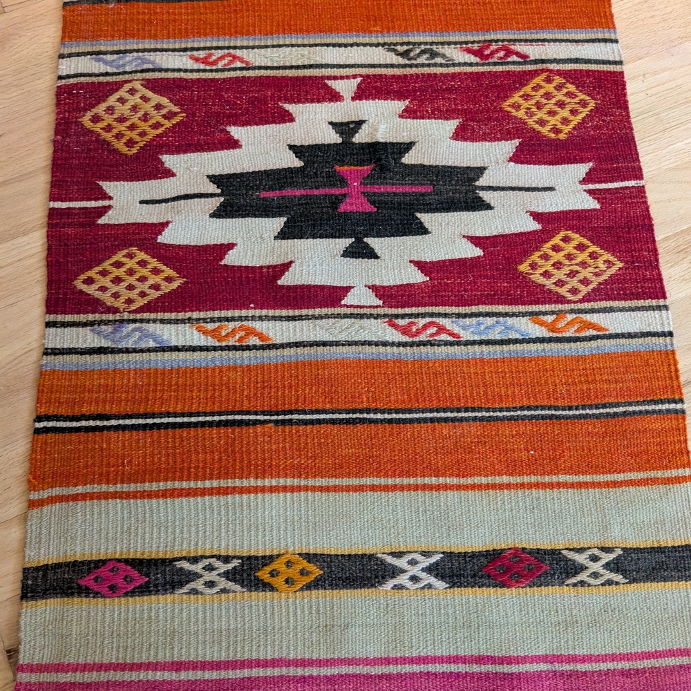 Colorful Geometric Patterned Wool Runner Rug - Picture 2 of 4